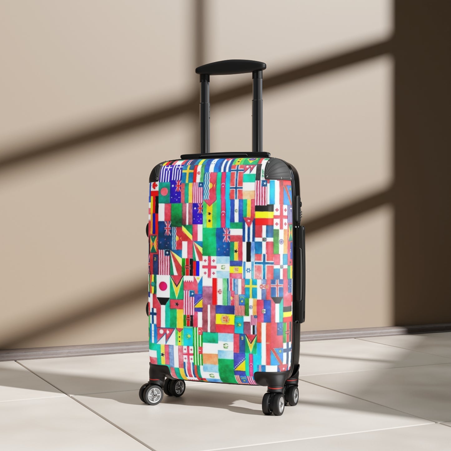 Suitcase with international flags