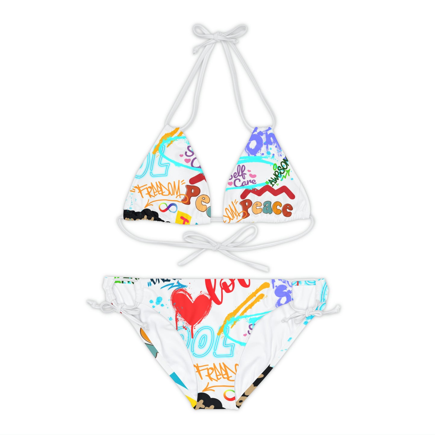 2 piece Graffiti Strappy Bikini Set