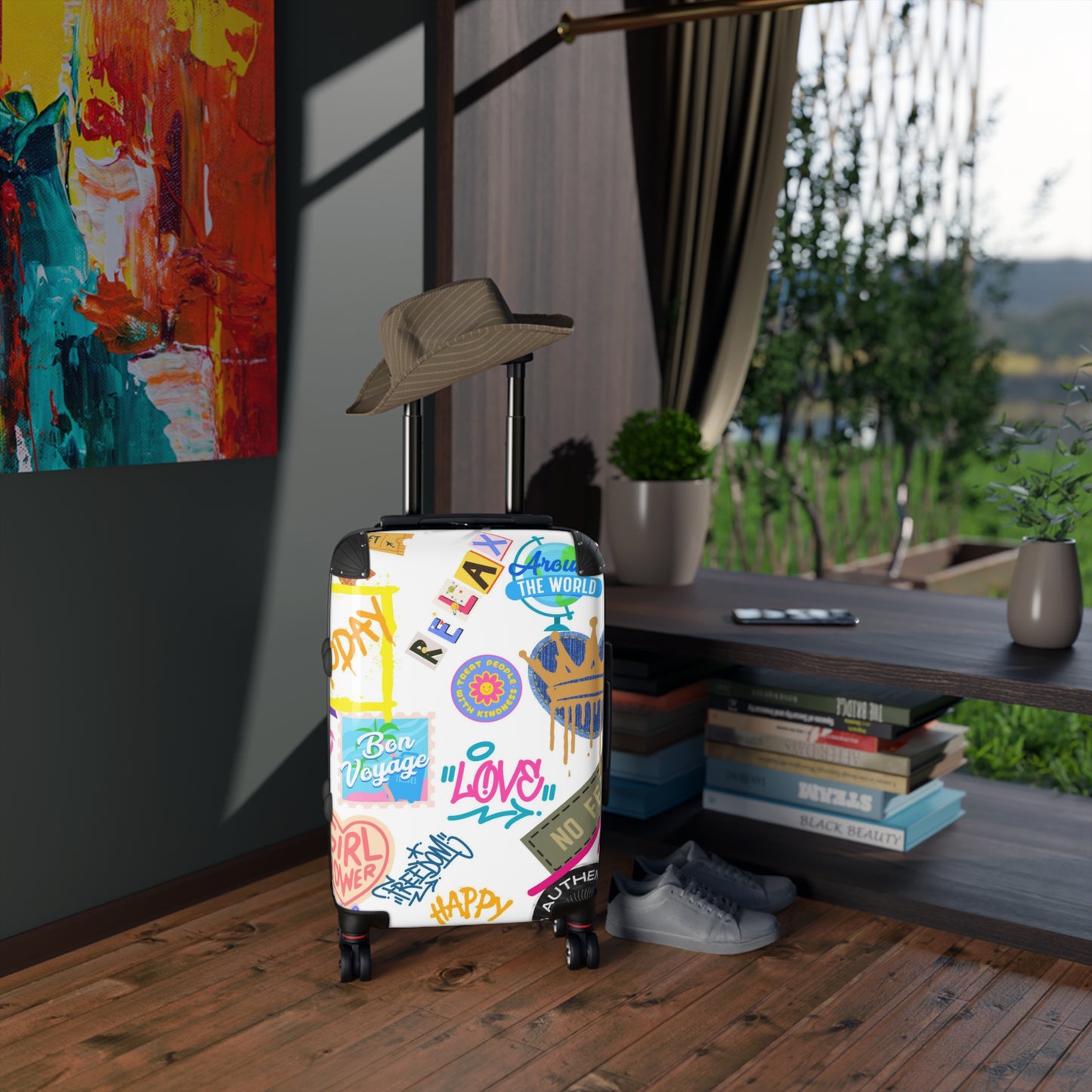 Suitcase with graffiti print