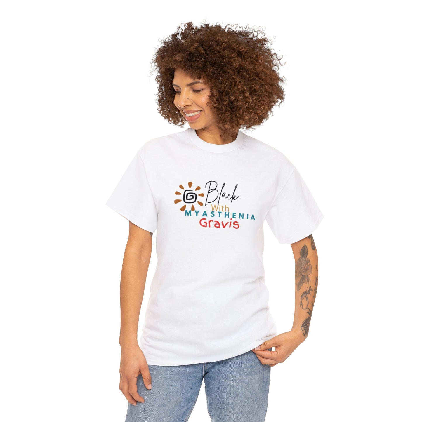 Black with Myasthenia Gravis Unisex Heavy Cotton Tee