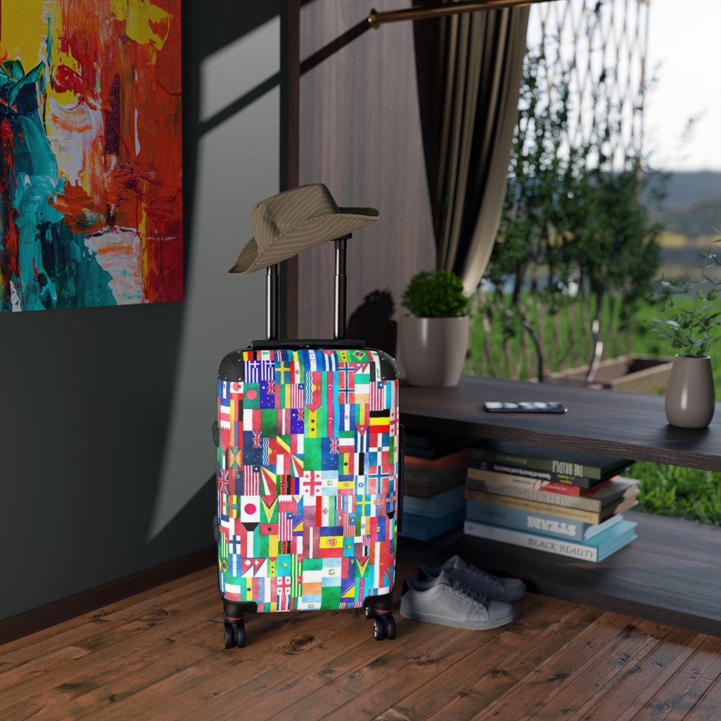 Suitcase with international flags