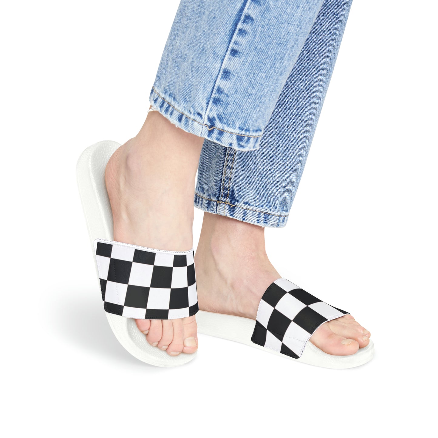 Checker Print PU Slide Sandals