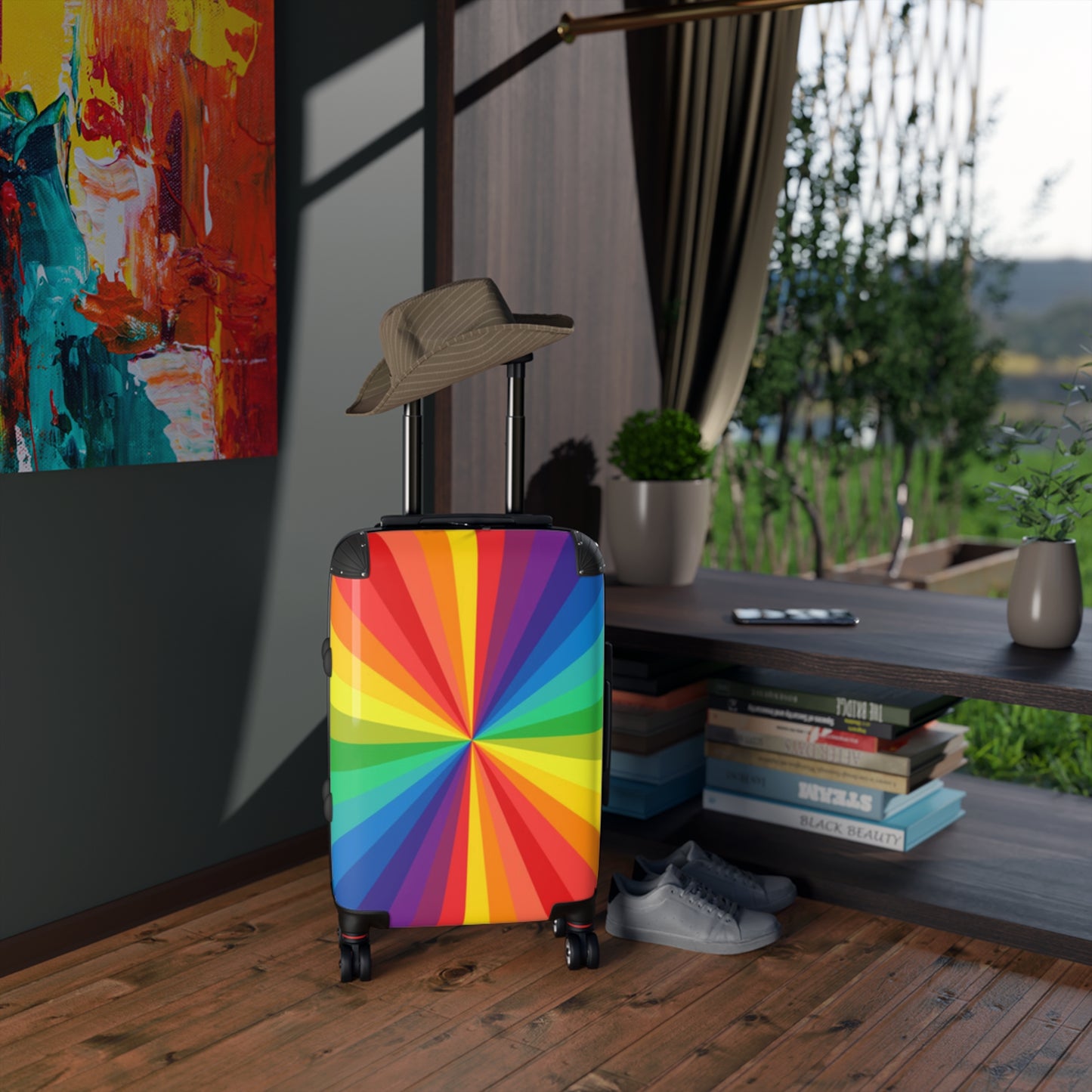 Suitcase with rainbow print